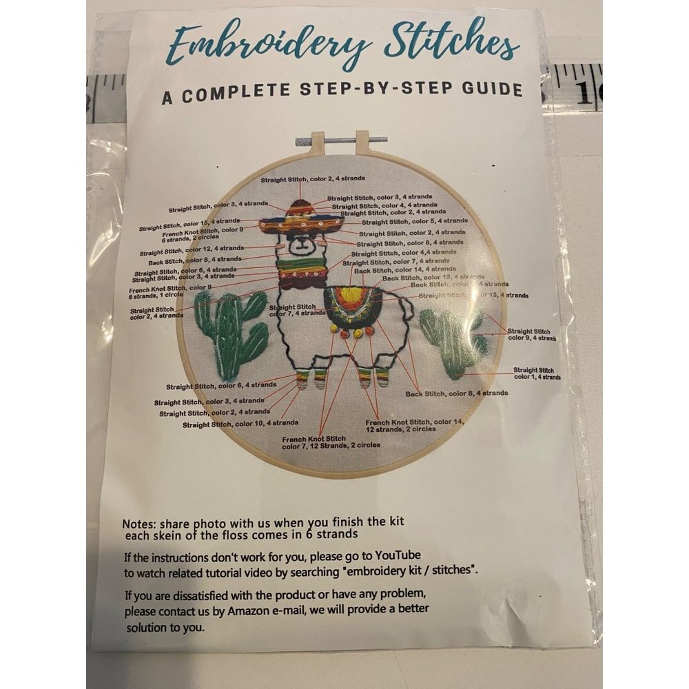 NEW Louise Maelys Llama Animal with Cactus Embroidery Stitches Project Kit 8"